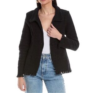 Frances Valentine Elle Fringe Blazer in Black Patterned